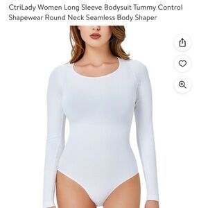 Long Sleeve Bodysuit Tummy Control Shapewear Round Neck Seamless Body Shaper